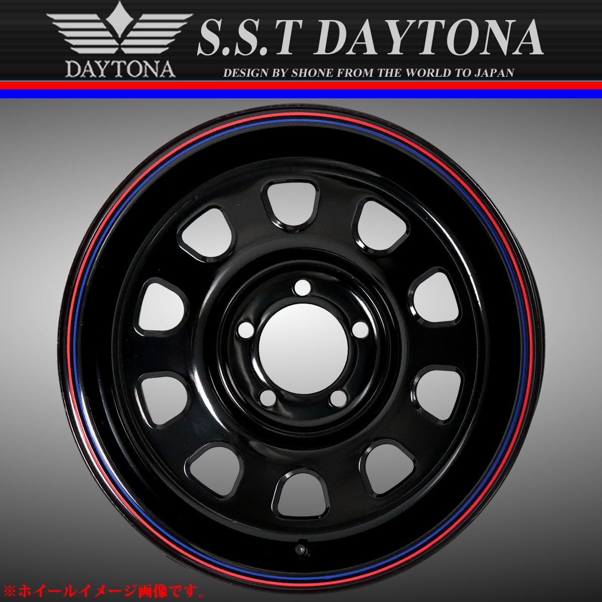 会社宛 4本価格 16×7J 5穴 114.3mm 35 ハブ84mm SHONE SST DAYTONA デイトナブラック 赤青ライン デリカD5 NO SH401
