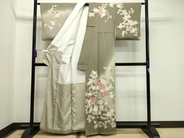 平和屋着物○付下げ 総刺繍 スワトウ刺繍 扇面重ね枝花文 正絹