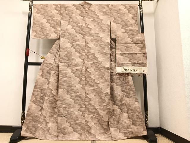 平和屋着物○西陣 あかね紬 草花亀甲文 反端付き 正絹 逸品 未