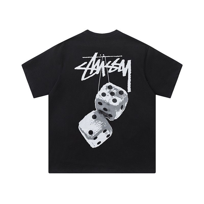 Stussy ブラック Tシャツ サイコロデザイン stussyシュトゥットシーアメリカンタイドブランドゆるい版型半袖