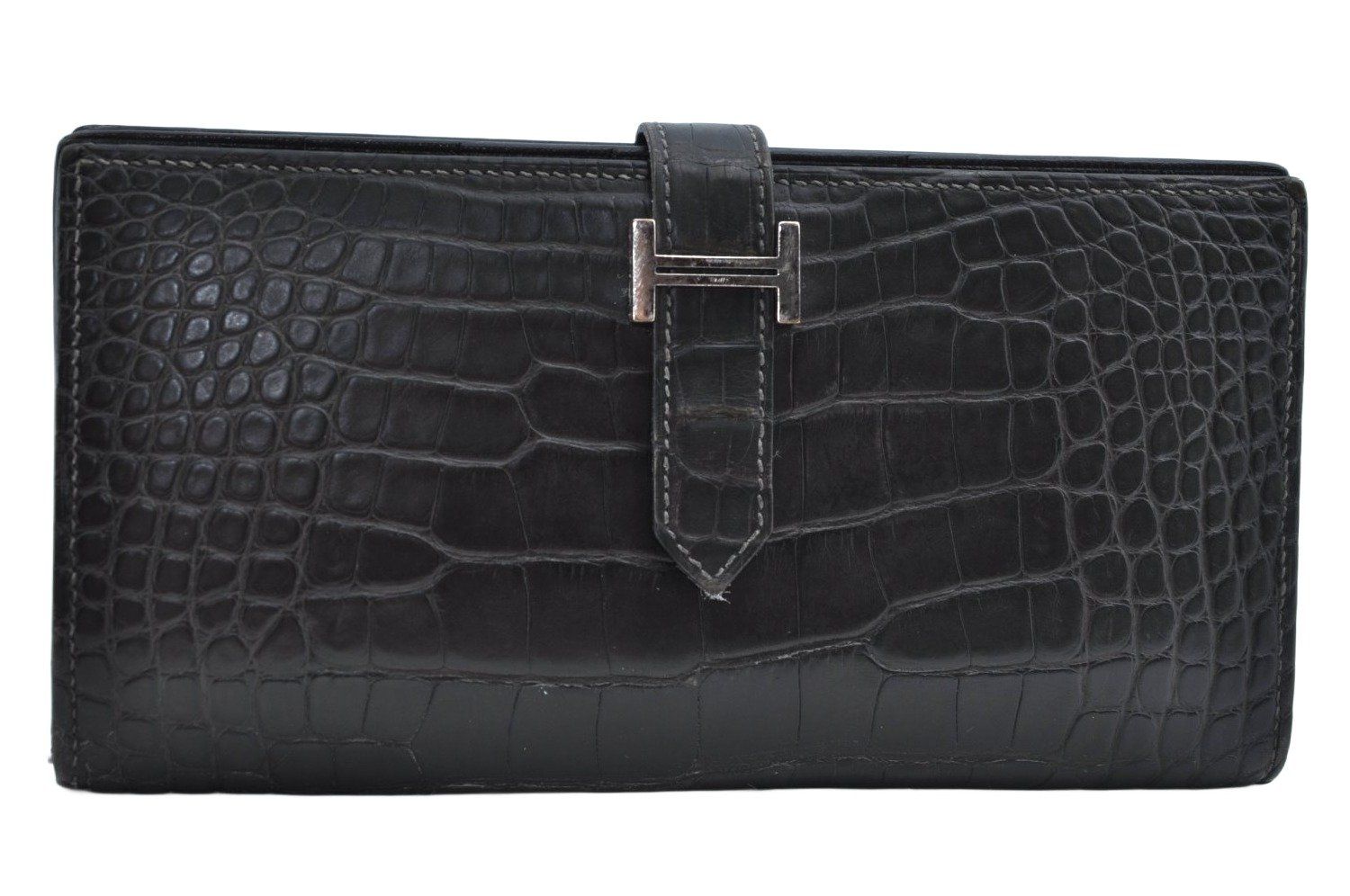 HERMES エルメス ベアン クラシック レザー 長財布 グレー K2080