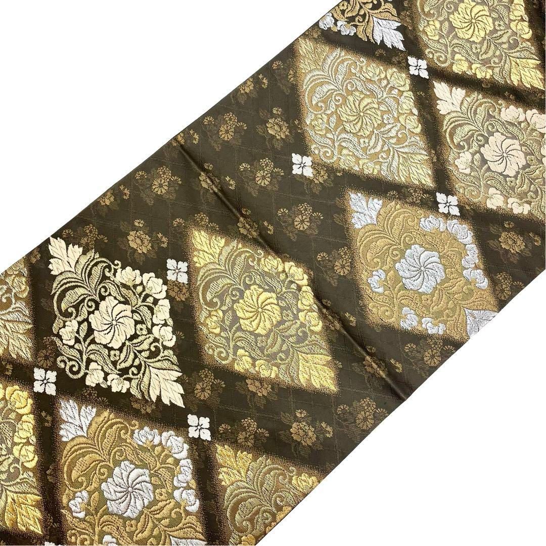 袋帯 煌びやかな曲線模様 黒色 金銀糸 振袖 O-4686