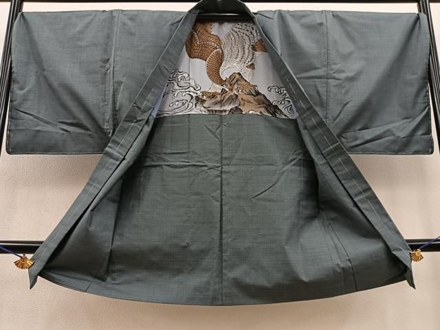 平和屋着物○男性 お召 アンサンブル 100亀甲 正絹 逸品 CAAR8136vf