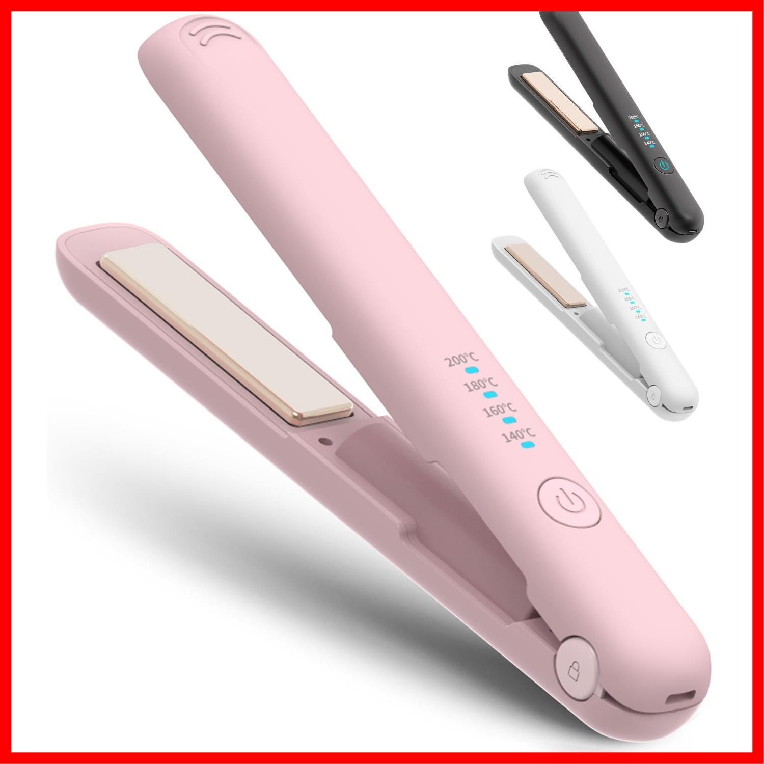 商品 ミニ 小型 誤起動防止ロック 持ち運び便利 自動電源OFF 140℃～200℃4段階温度調整 男女兼用 3200mAh大容量 TYPE-C充電 家庭|旅行|出張|通勤用 プロ仕様200℃ 贈り物 18mm カール|ストレートスヘアアイロン 飛行機持