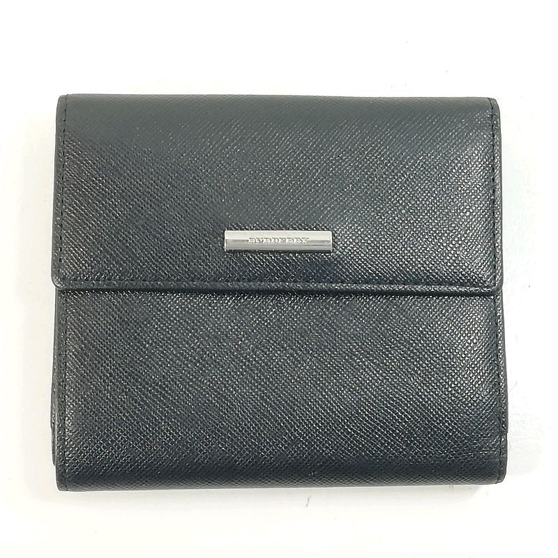 BURBERRY 二つ折り財布 ブラック レザー 中古】バーバリー 2つ折り財布