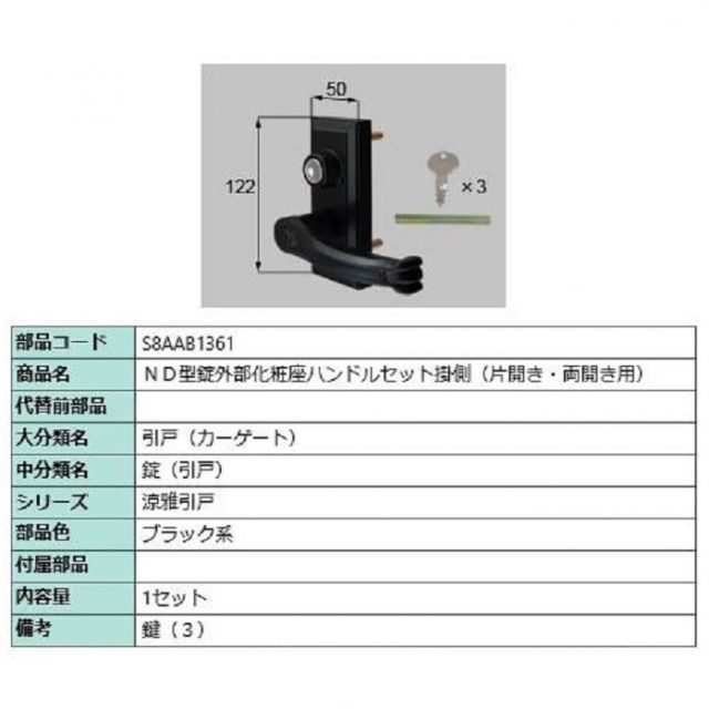 住宅設備 ND型錠外部化粧座ハンドルセット 掛側 / 片開き・両開き用