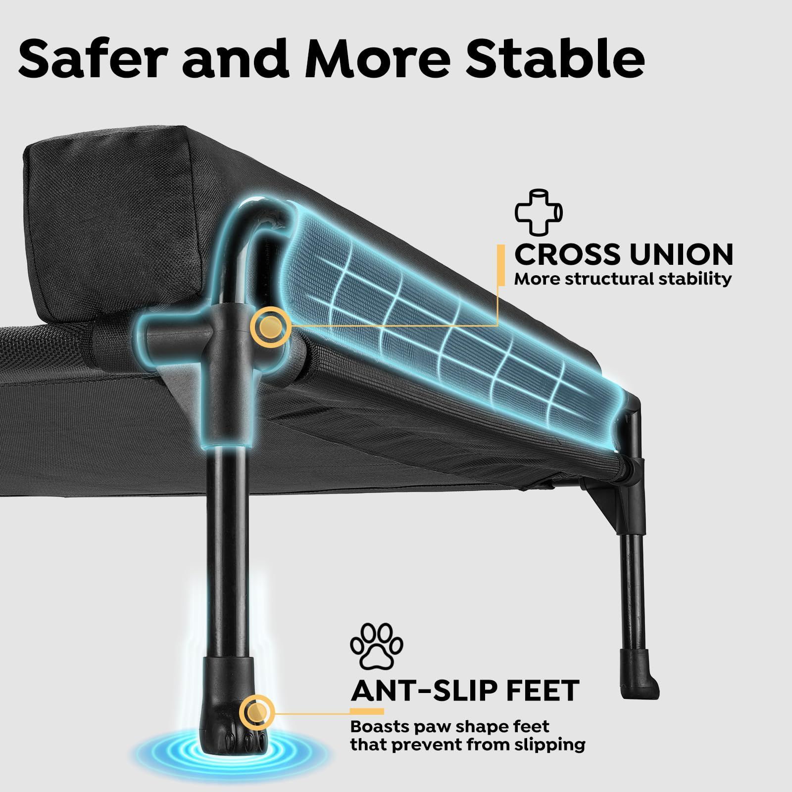 大型犬用ベッド犬用コットベッド 3面フェンス付き洗える通気性メッシュのポータブル高床式ペットコット