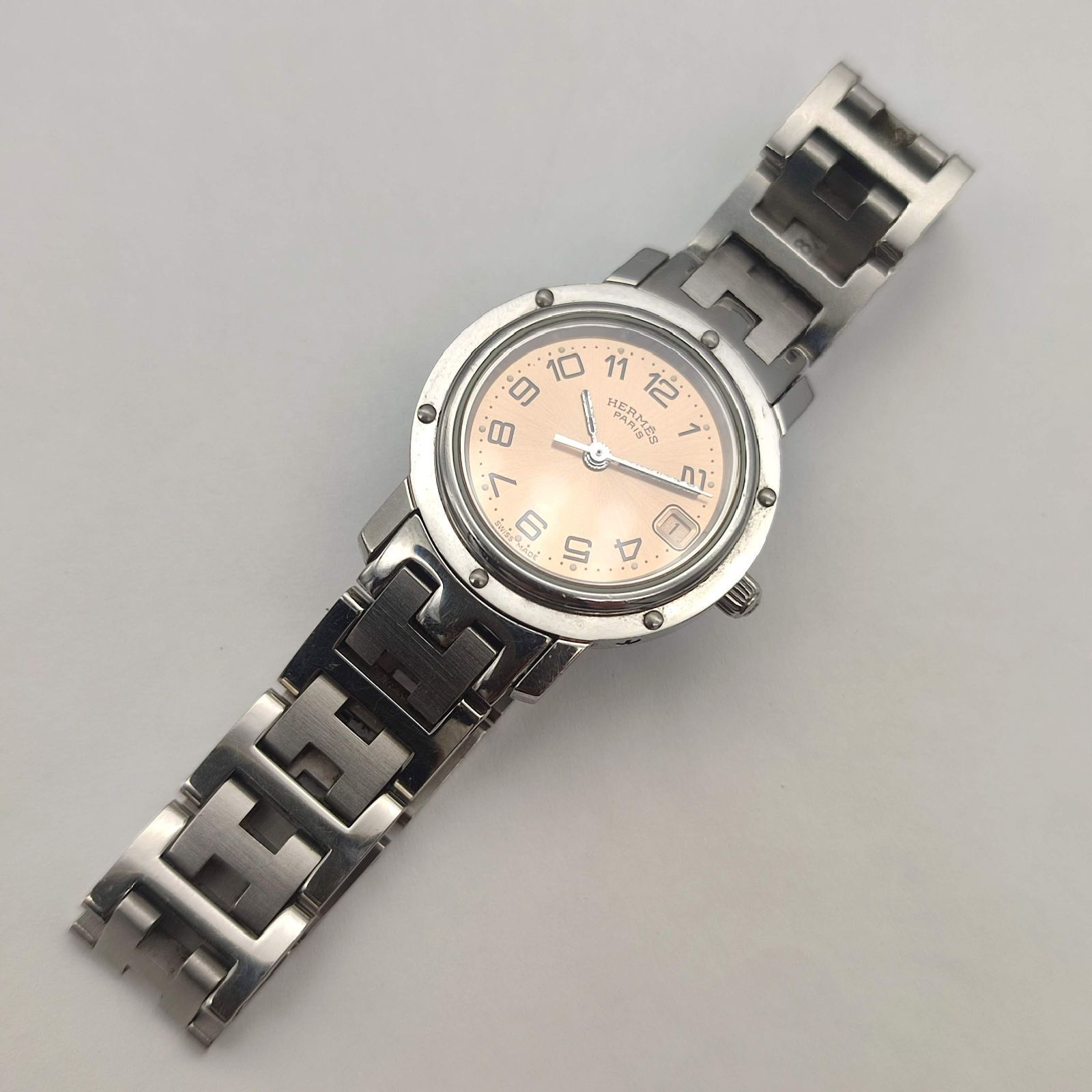 電池交換済み】HERMES エルメス クリッパー CL4.210 ピンク文字
