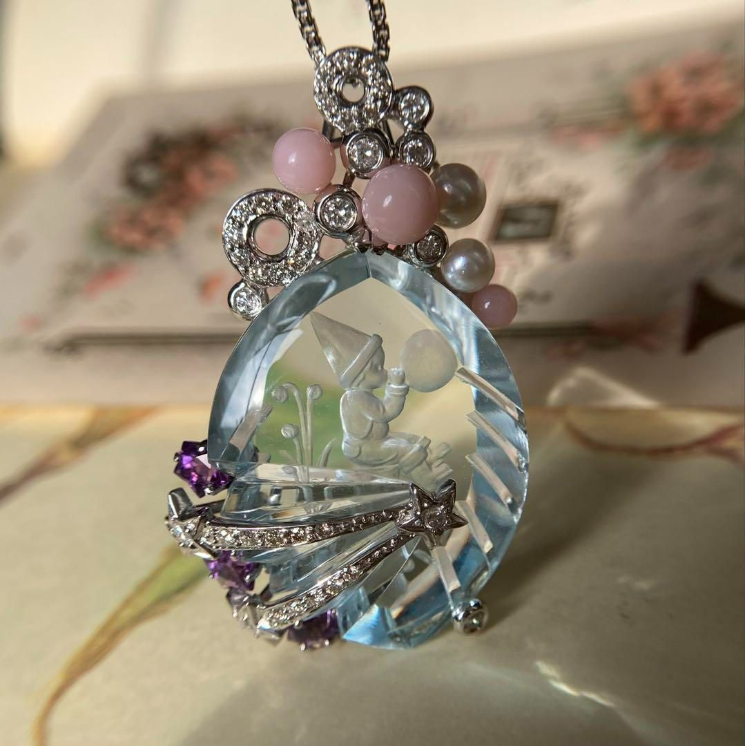 k18WG 松井久子先生 ムンシュタイナーカット ブルートパーズ インタリオ｜鑑別書付き