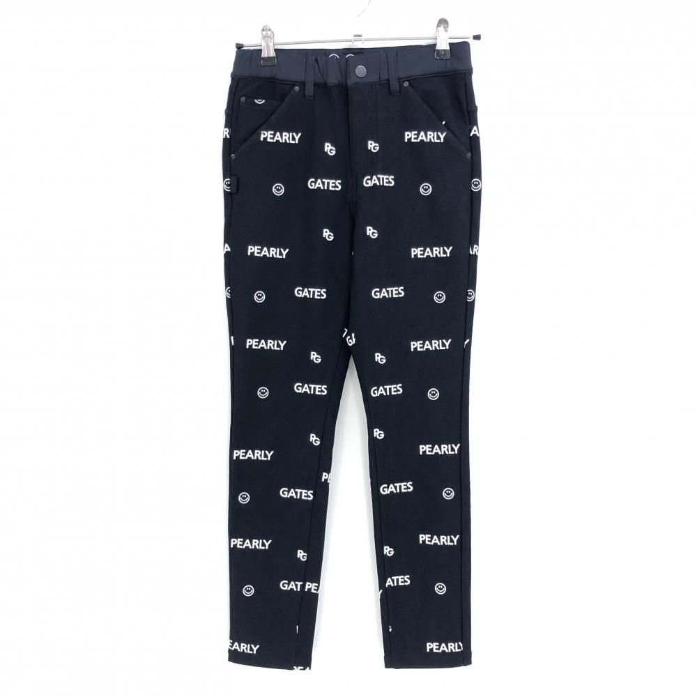 超 パーリーゲイツ ストレッチパンツ ネイビー×白 ロゴ ニコちゃん総柄 スマイル レディース 00 XS ゴルフウェア PEARLY GATES