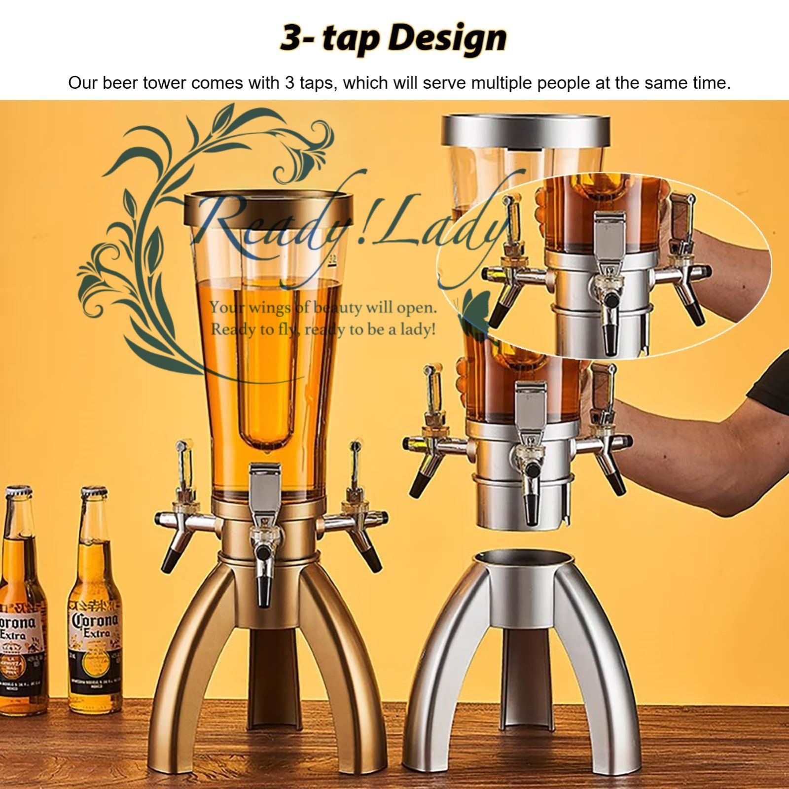 【海外定番】 ビールタワー ホームパーティーに最適な3Lミモザタワー 光るライトと氷チューブ付き卓上ビールタワーディスペンサー 取り外し なスタンド式ドリンクタワーディスペンサー G