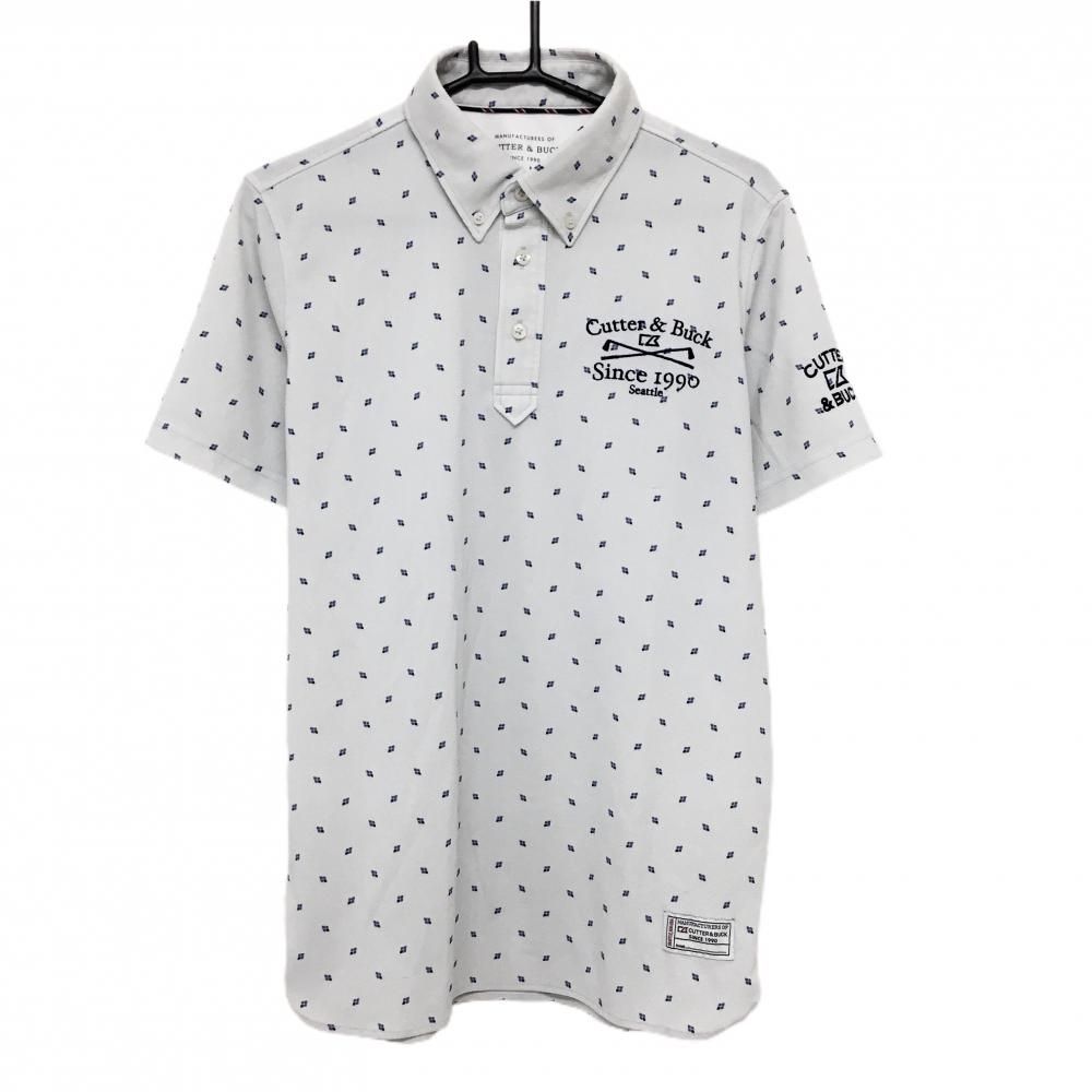 カッターアンドバック 半袖ポロシャツ ライトグレー×ネイビー 総柄 ボタンダウン メンズ L ゴルフウェア CUTTER＆BUCK
