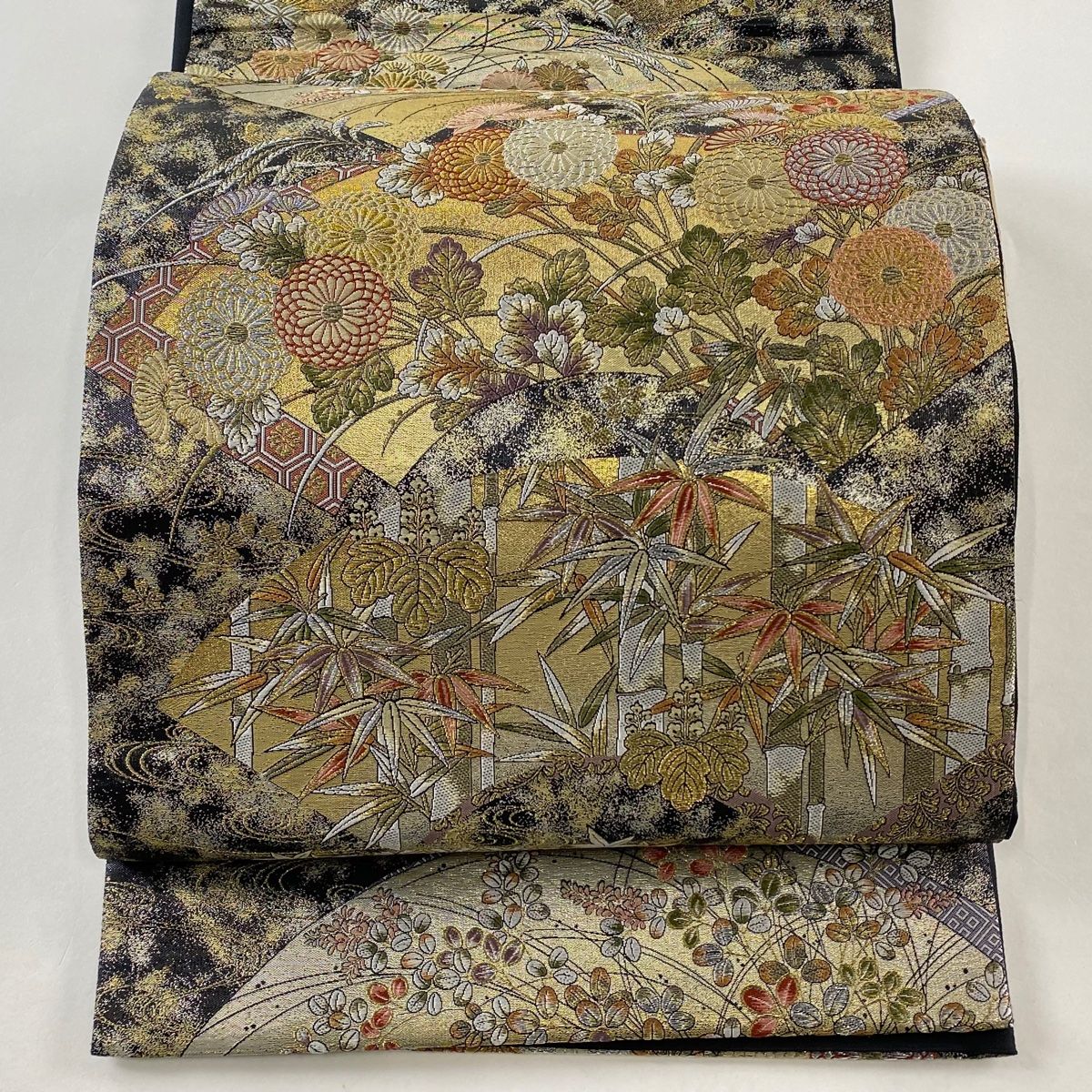 袋帯 春秋蒔絵地紙文 金彩の上品な花 フォーマル帯 正絹 AO-5048 袋帯 春秋蒔絵地紙文 金彩の上品な花 フォーマル帯 正絹 AO-5048