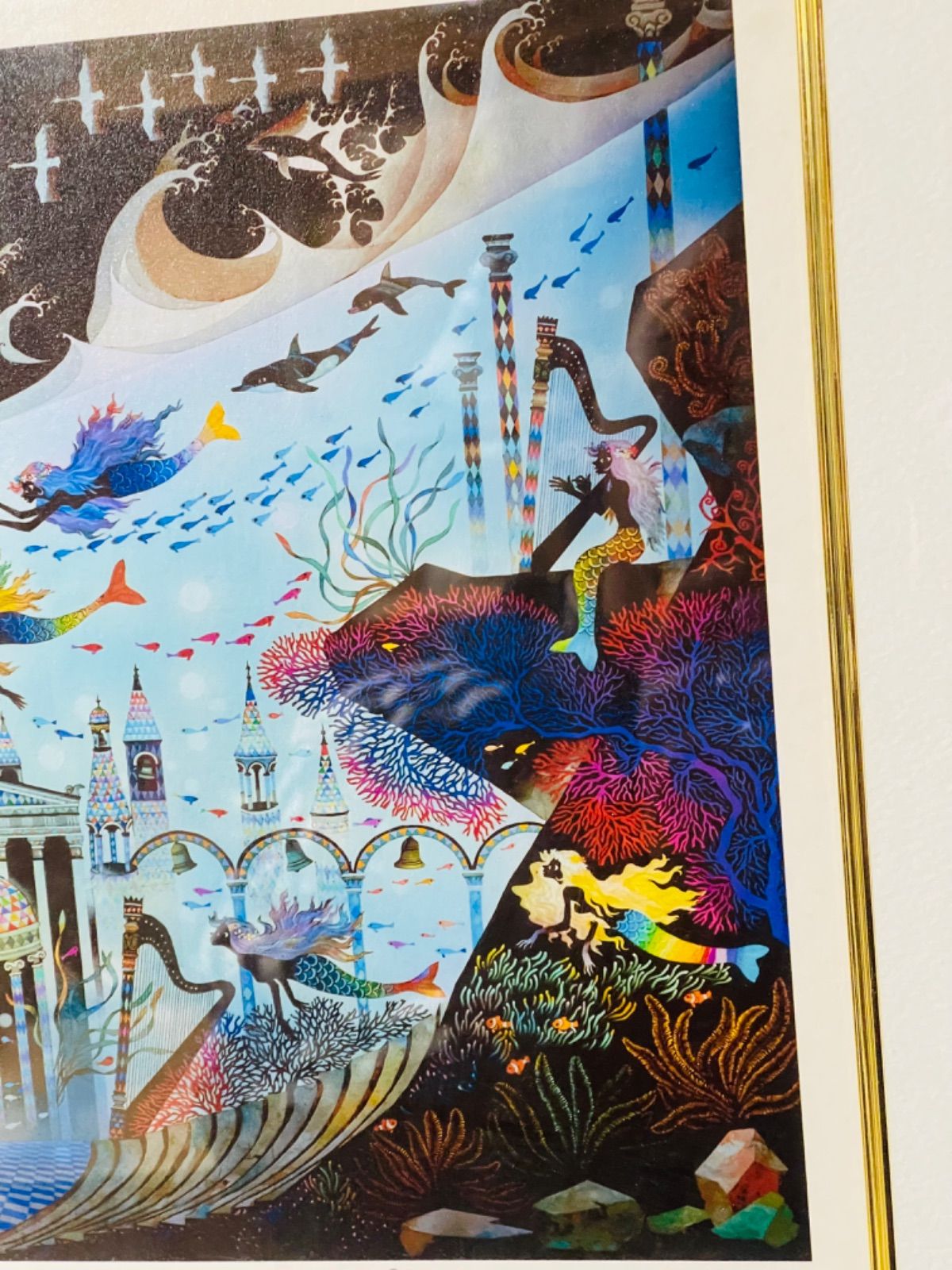 藤城清治 リトグラフ 光る海 限定950点 藤城清治 作 リトグラフ『光る海』 ｜骨董品買取 緑和堂