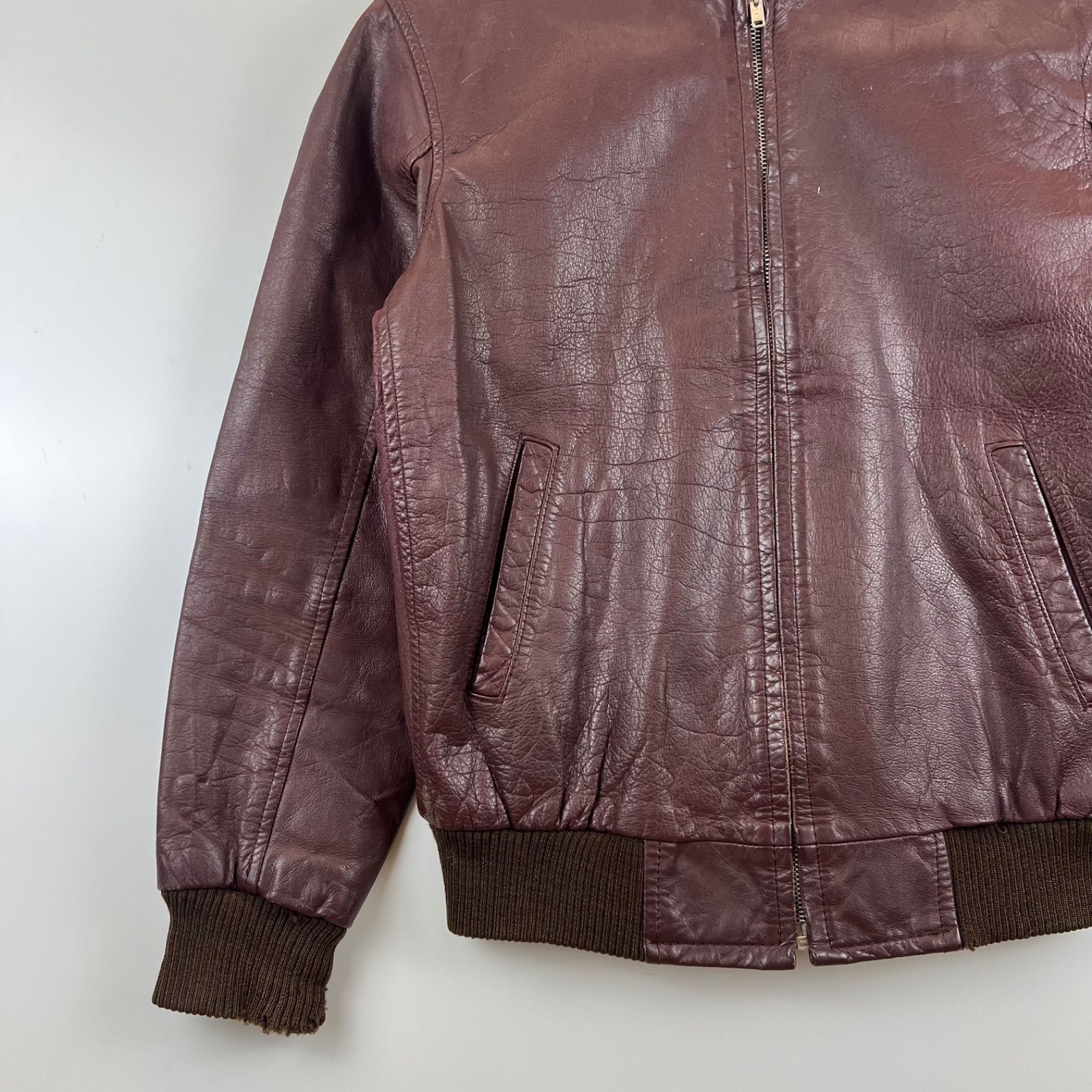 VINTAGE 60s old leather flight jacket L pinlock YKK ヴィンテージ 