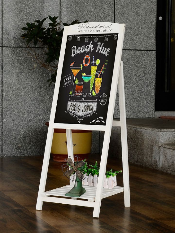 木製レトロ調ブラックボード 縦型サインボード イエロー