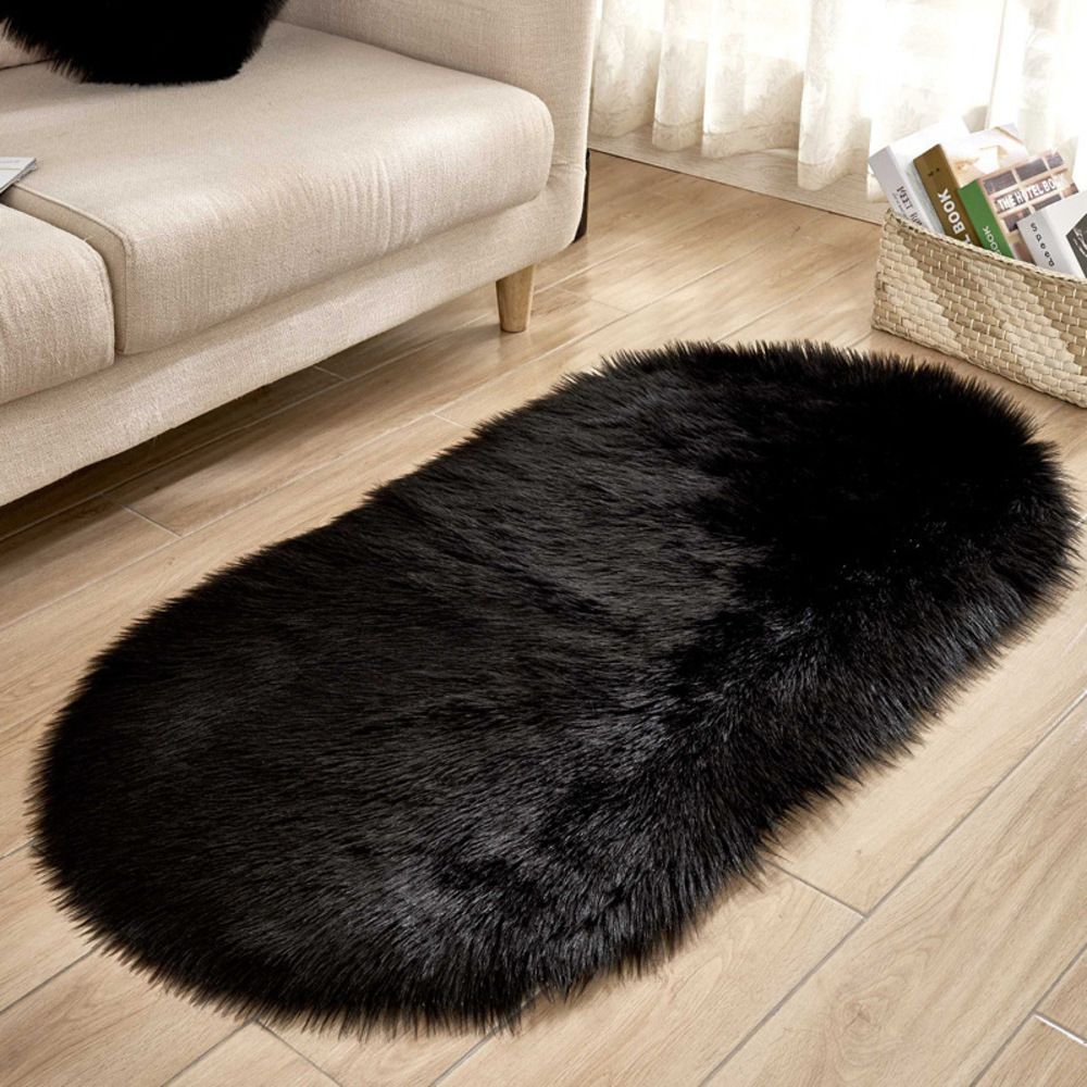 ブラック  70×150cm  フロアマット pkyh70150 ラグマット 北欧 シャギーラグ 洗える ラグ マット ファーマット フロアマット カーペット 絨毯 フェイクファー ウォッシャブル 敷物 長毛 長い 暖か