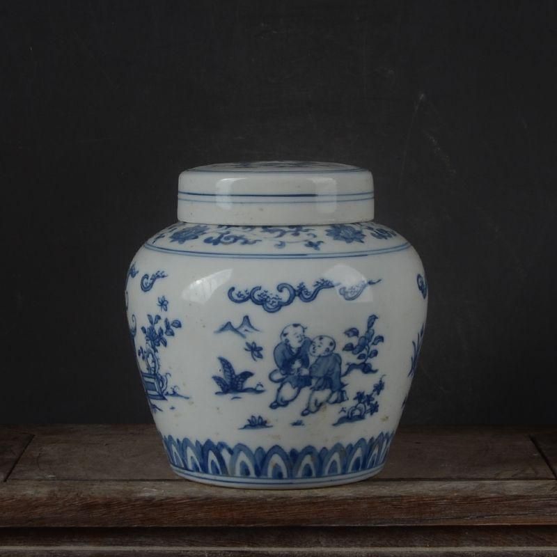 中国美術 青花嬰戯紋天字壺 景徳鎮 陶磁器 装飾品 現代工芸品