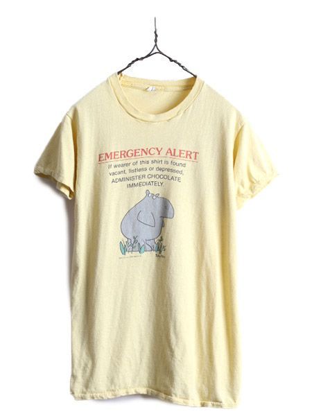 トップス70s アニマル アート プリント Tシャツ M 黄 ビンテージ キャラクター