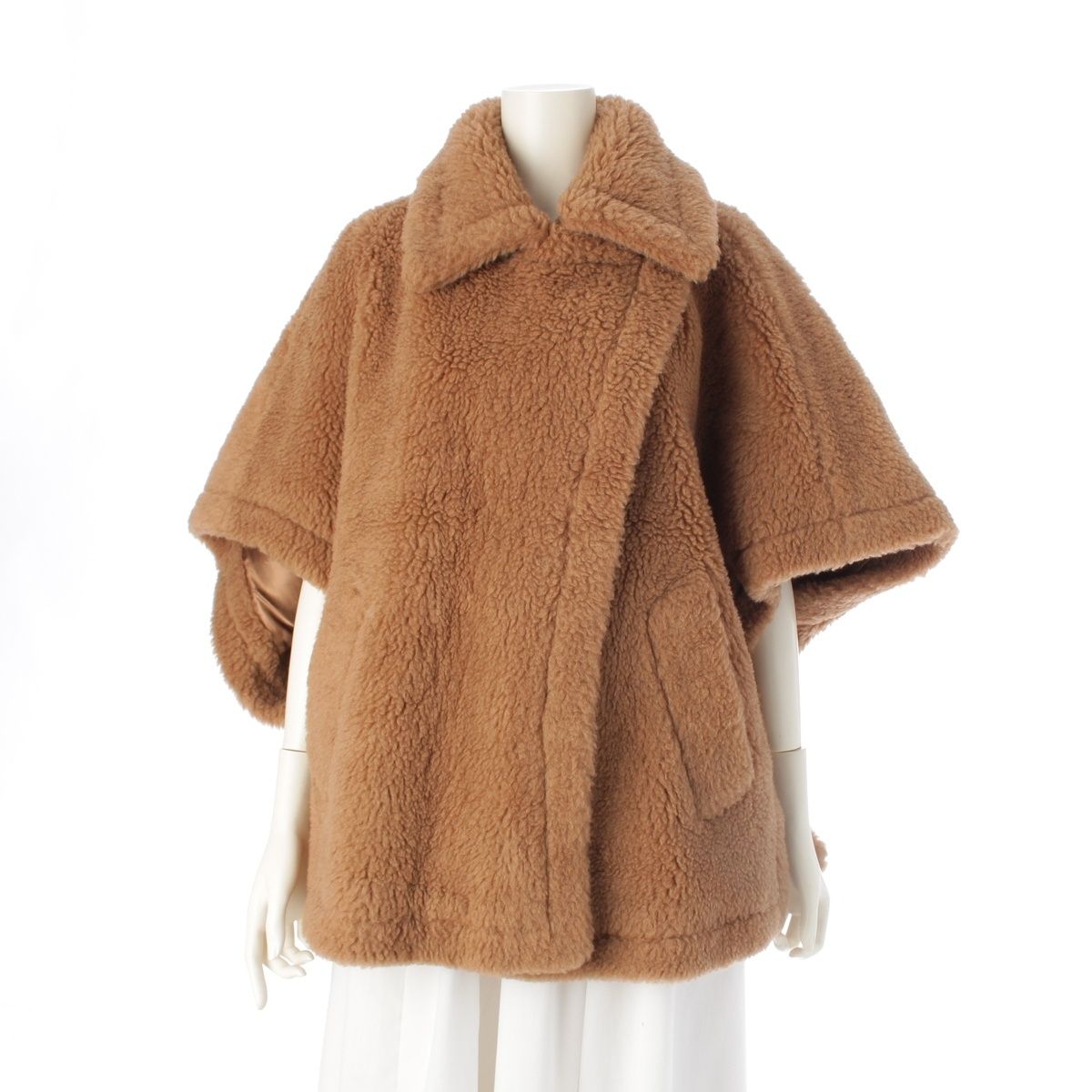 マックスマーラ テディベア キャメル シルク ボア ケープ ポンチョ アウター 473607236 ブラウン