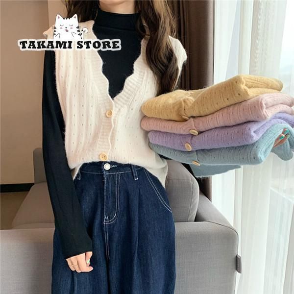 ニットベスト レディース チョッキ 前開き ストライプ スクールベスト ベスト ニ