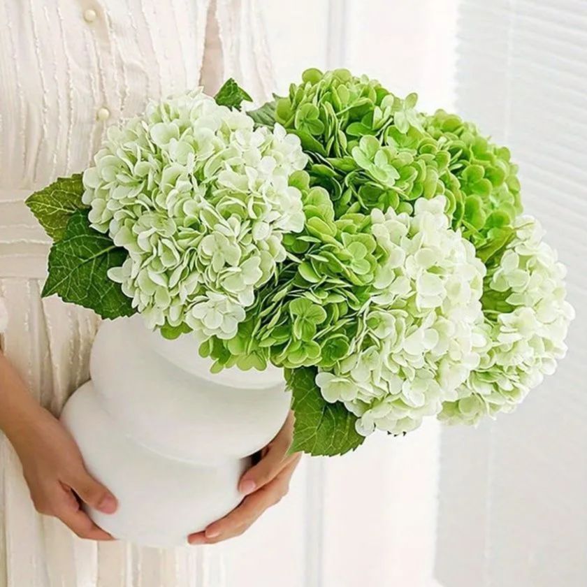 アートフラワー 造花 おしゃれ 3個のリアルタッチ人工ハイドランジアの花 大きなリアルタッチの花 紫陽花 屋外の結婚式 クリスマス オフィス パーティー リビングルームのテーブル装飾 インパクト ライトグリーン