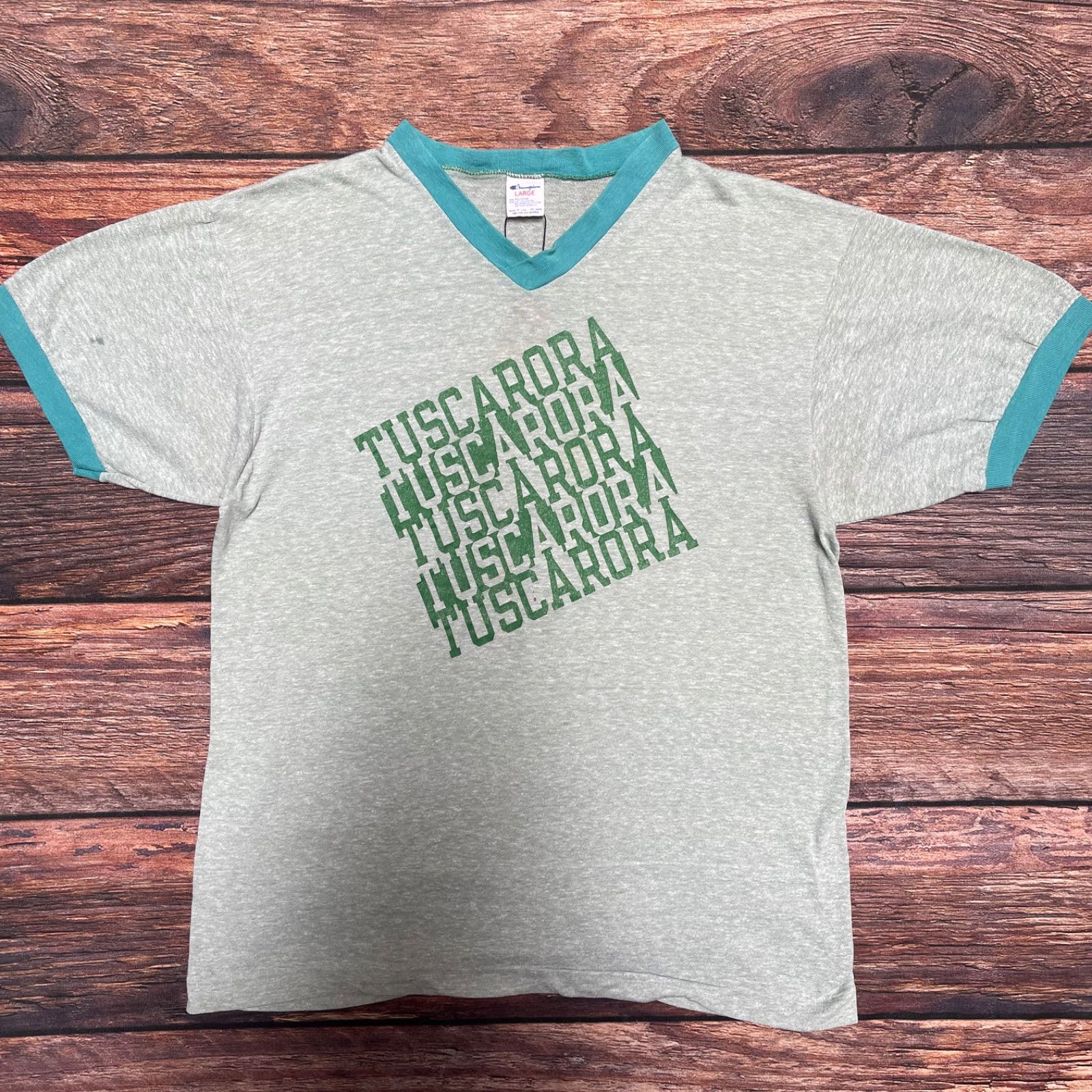 80‘s　USA製　チャンピオン　vネック　リンガーTシャツ　Tシャツ　L