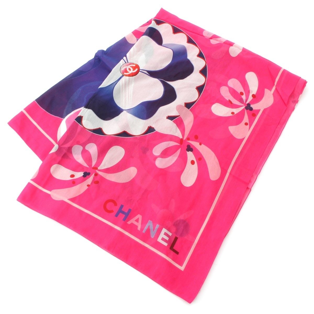 CHANEL ロゴ入りピンクストール シャネル CHANEL スカーフ シルク ピンク ココマーク 90cm