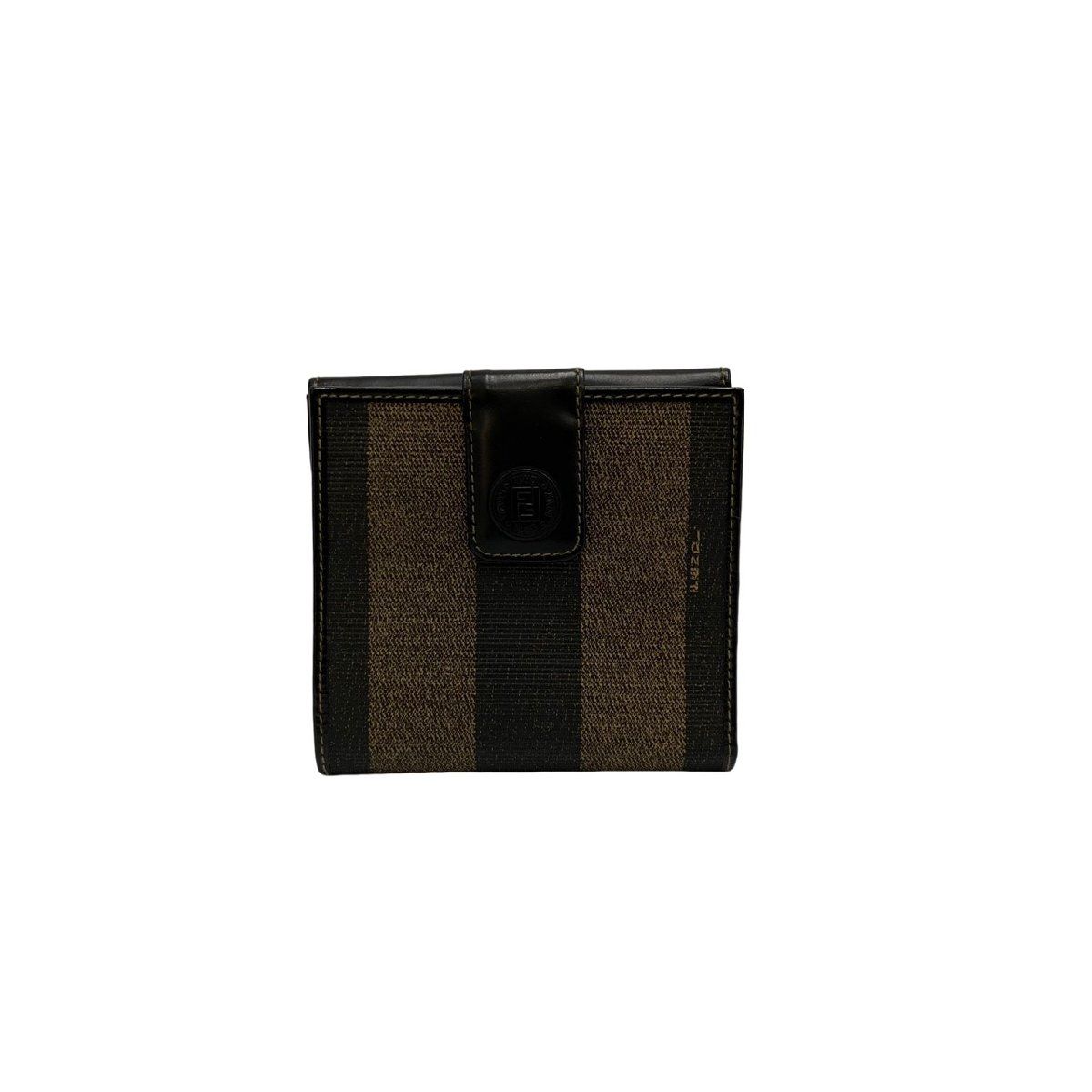 極 美品 FENDI フェンディ ヴィンテージ FF ロゴ ペカン 柄 レザー 本革 二つ折り 財布 ミニ ウォレット ブラウン カーキ 35010