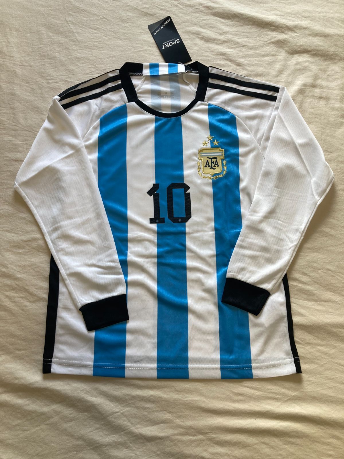 140~150cm アルゼンチン 長袖 メッシ 子供サッカーユニフォーム 上下2
