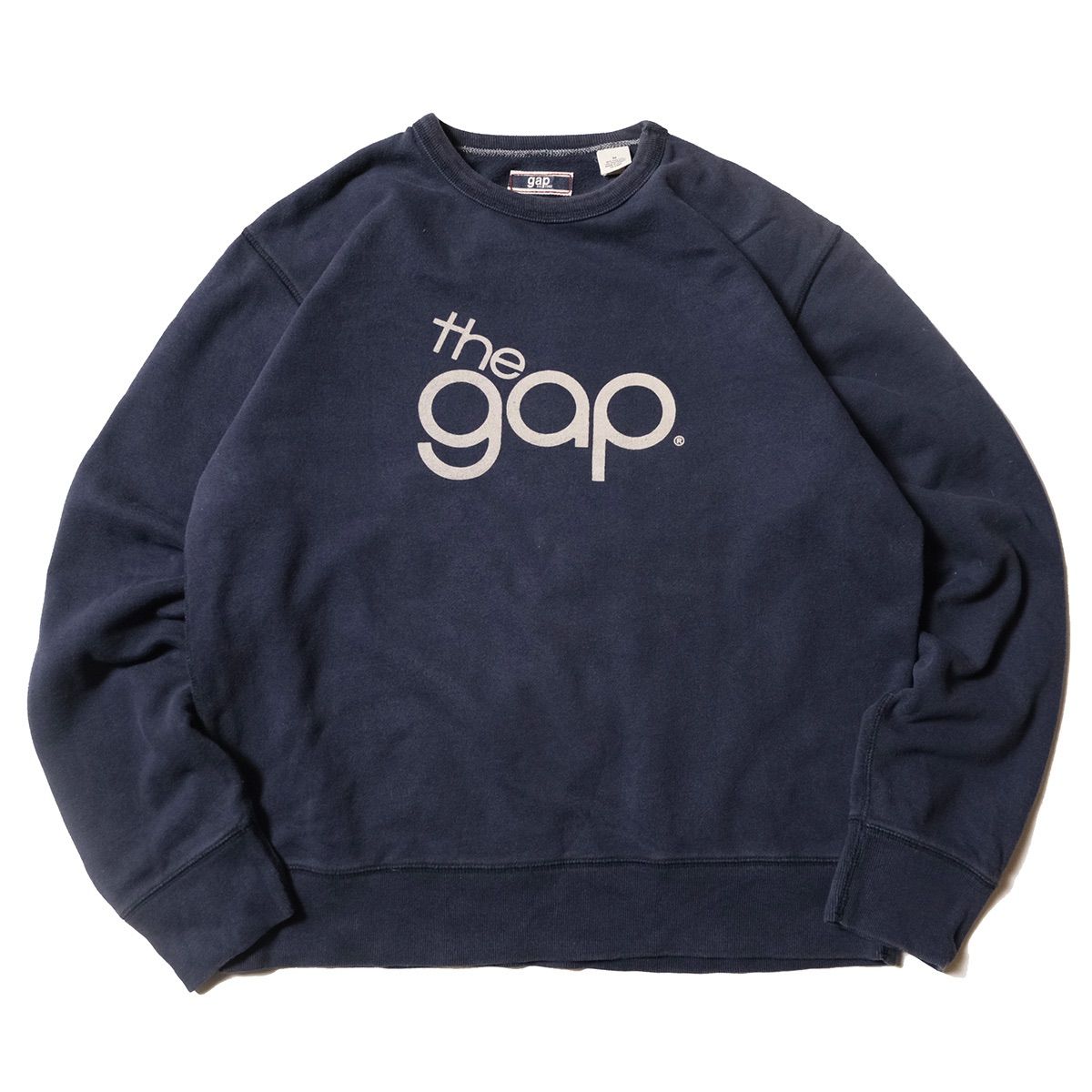 00's ギャップ GAP ビッグロゴ プリント クルーネック スエット シャツ (M) 紺灰系 旧ロゴ スウェット 00年代 旧タグ オールド 2001年製