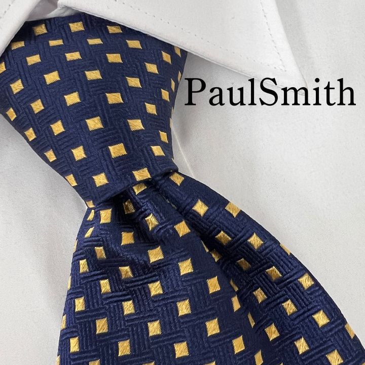 ポールスミス 高級シルクネクタイ 総柄 ネイビー 美品》Paul Smith (ポール・スミス) シルクネクタイ 総柄