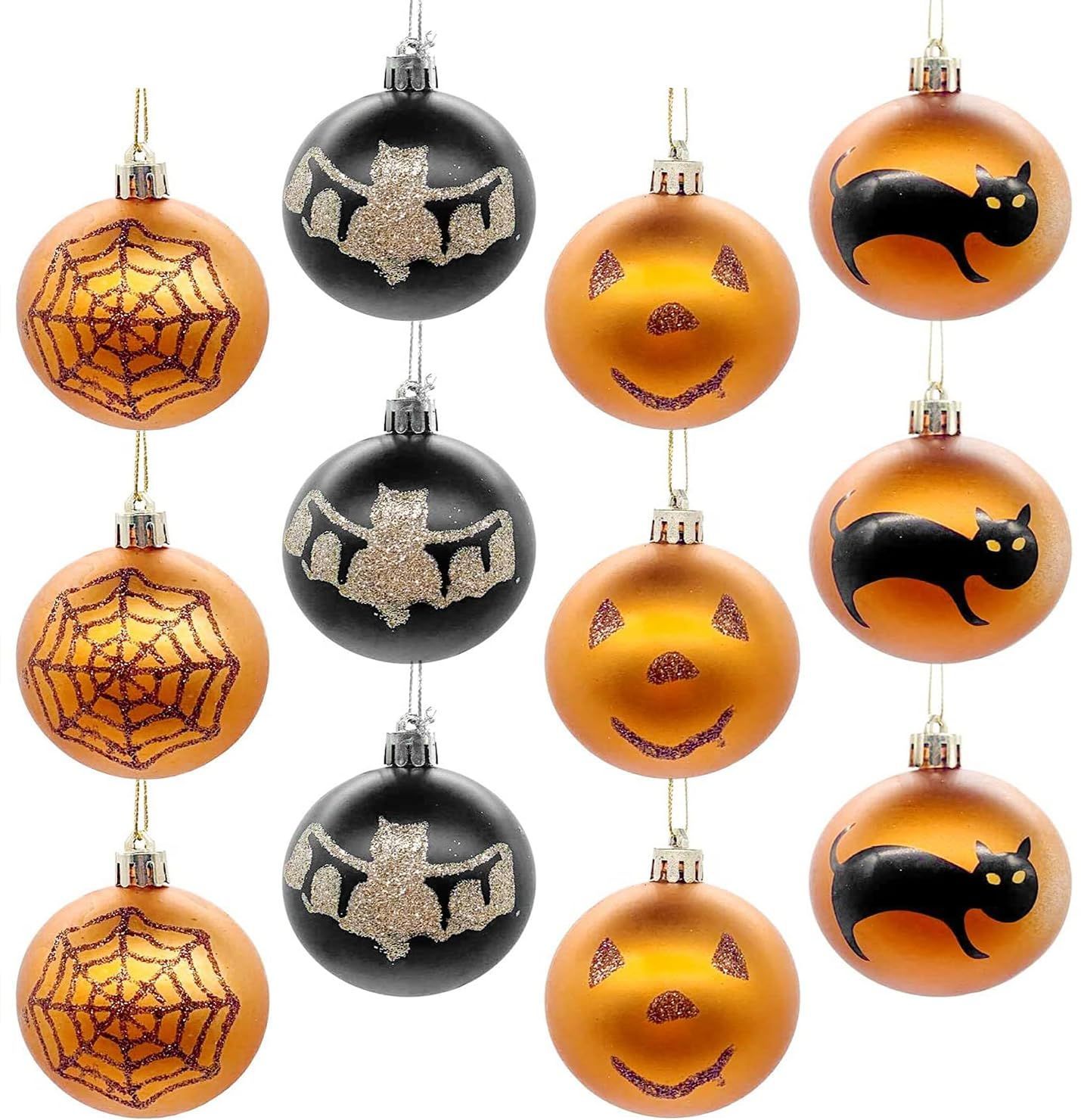 まもなく終了 JUTOSU ハロウィン飾り ボール ハロウィン オーナメント ボール 12個入り 直径6cm 黒猫 笑顏 かぼちゃん コウモリ クモの巣 装飾ボール 大粒でツリーに映えるオーナメント 北欧 デコレーション ハロウィン 装飾ボール 店内飾り 屋