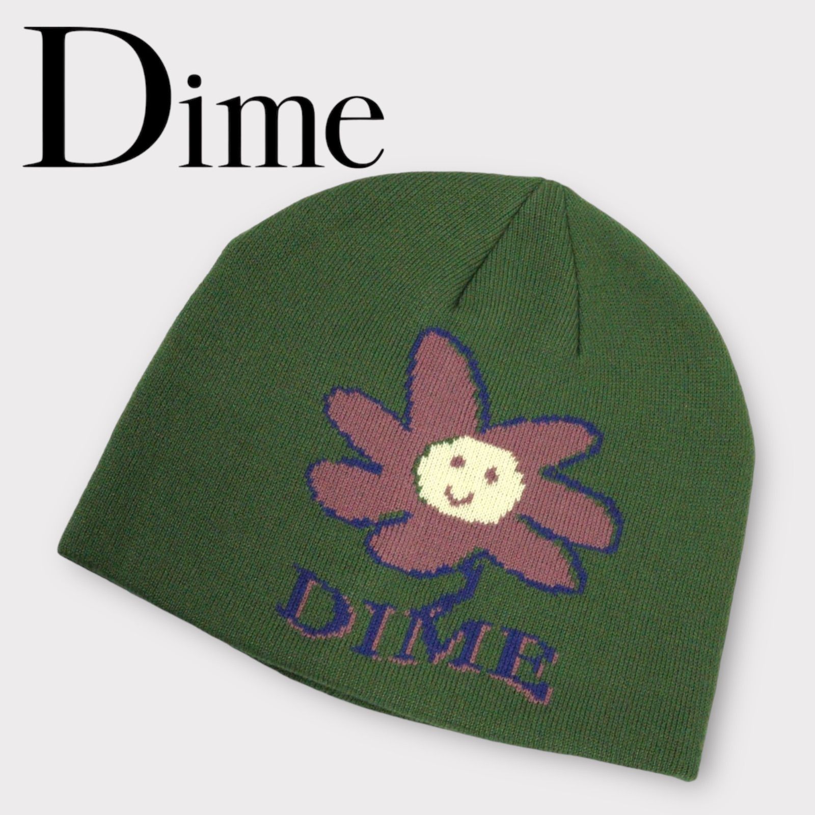 ◆DIME Cute Flower Skull Beanie ビーニー　グリーン　ダイムモンテリオール　スカルフラワービーニー　ニットキャップ　帽子　 ニット帽