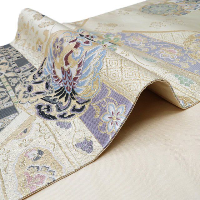 豪華な花鳥模様の袋帯 最高級袋帯「引箔に刺繍 鶴と鳳凰に唐花華紋」 | 販売着物商品