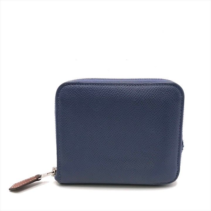 HERMES エルメス アザップ シルクイン コンパクト レザー ラウンドファスナー ファッション 小物 財布 ウォレット ブルー系 h 696