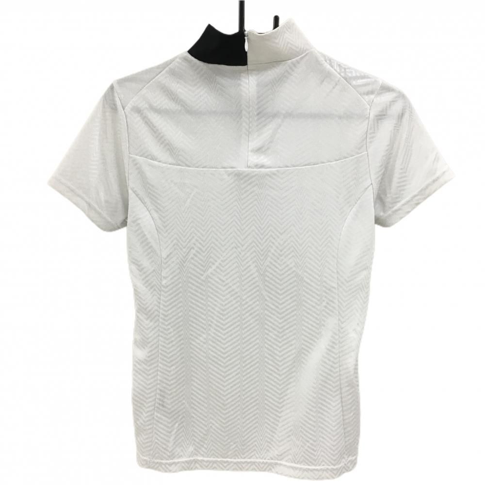 美品】テーラーメイド 半袖ハイネックシャツ 白 地模様 ネック一部黒