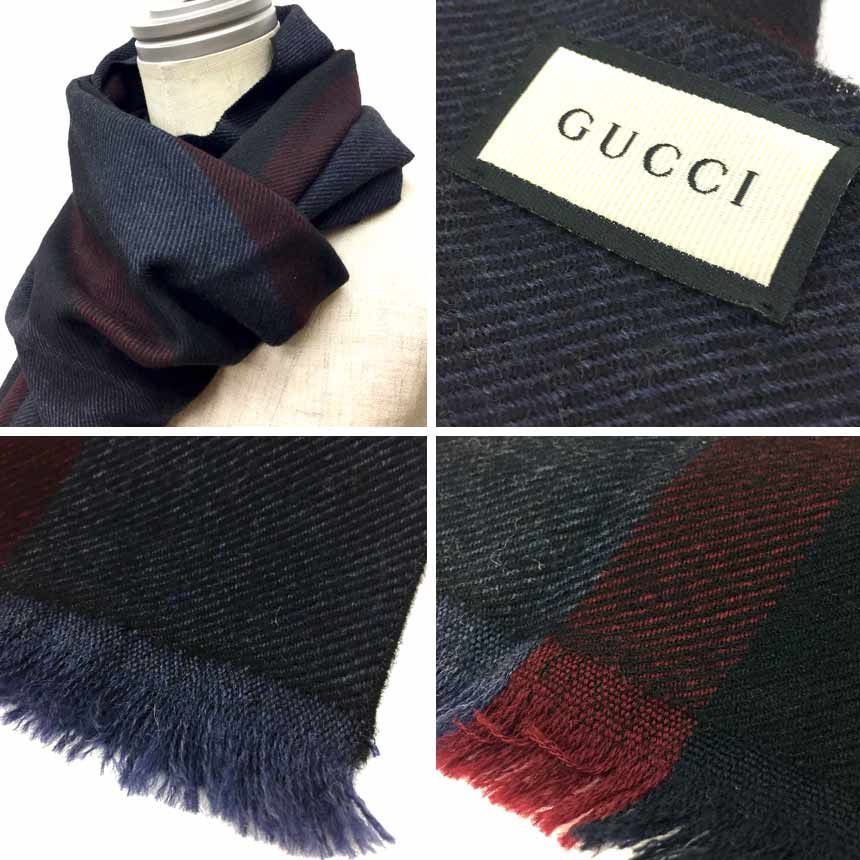 GUCCI グッチ マフラー ネイビー aq10320 - メルカリ