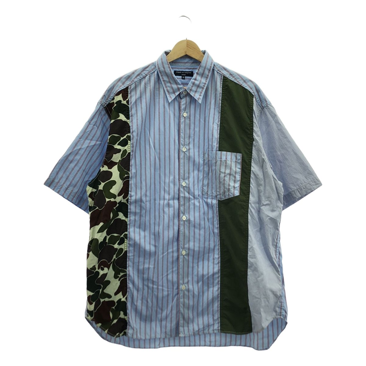 COMME des GARCONS HOMME | コムデギャルソンオム | 2025SS | 綿ストライプ×多素材MIX S|S シャツ | M | ライトブルー | マルチ | メンズ