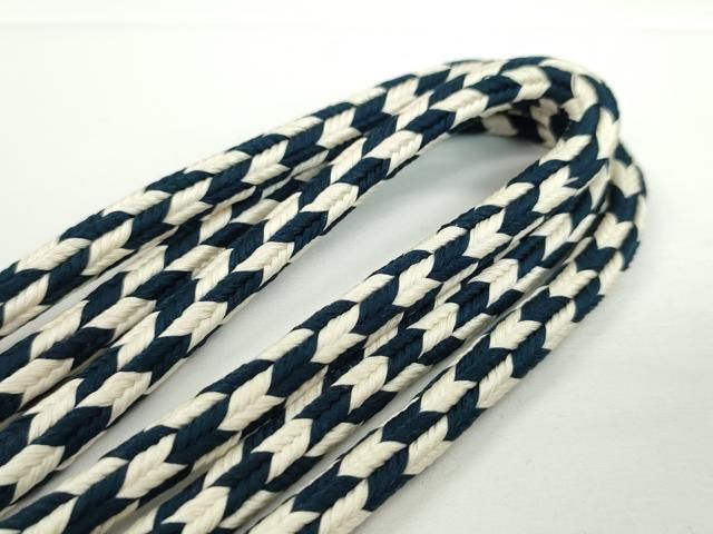 平和屋本店□極上 有職組紐道明 帯締め 丸源氏組 留紺×白 宮内庁御用