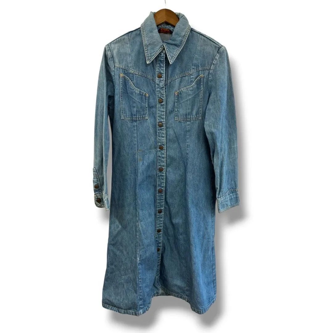 70 s Landlubber ランドラバー デニムワンピース 秋 青 ブルー アメリカ製 古着 Plus-No.289