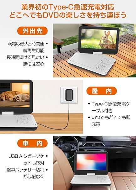 ポータブルDVDプレーヤー 12.5型 10.5インチ液晶 cd dvd