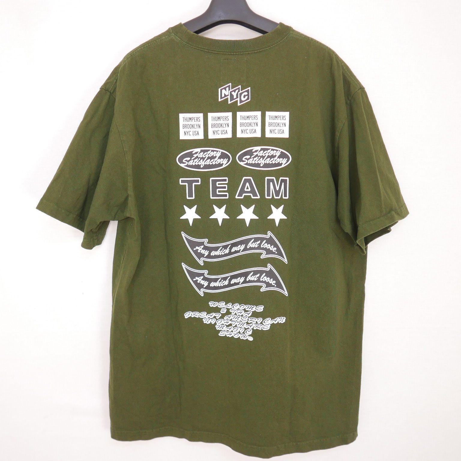 THUMPERS BROOKLYN NYC USA サンパーズブルックリン エヌワイシーユーエスエー 半袖カットソー ロゴ バック プリント Tシャツ KHAKI XL