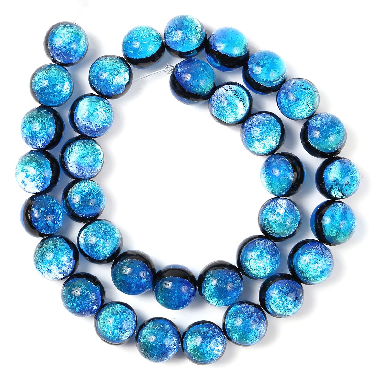 Sea drop 光る ホタルガラス イリオモテブルー 12mm 一連 35玉 40cmビーズ 蓄光 とんぼ玉 [081tt-12]