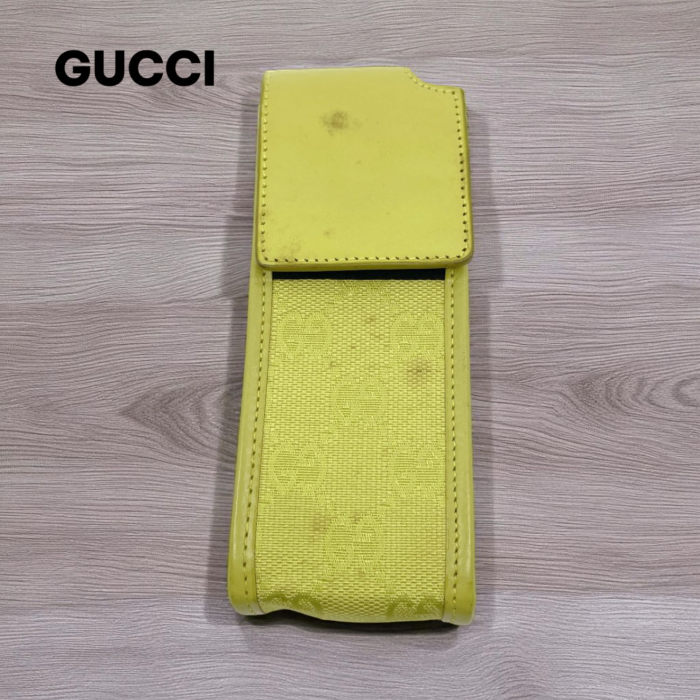 GUCCI グッチ GGキャンバス 小物入れ ポーチ 039-2122-1077 キャンバス×レザー イエローグリーン