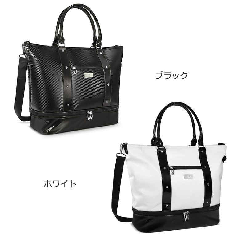 新品 シューズイン収納付きカーボンデザイン2WAYゴルフトートバッグ