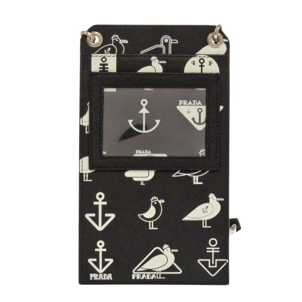 美品 プラダ スマホショルダー マリン柄 カモメ 2ZH068 サフィアーノ 