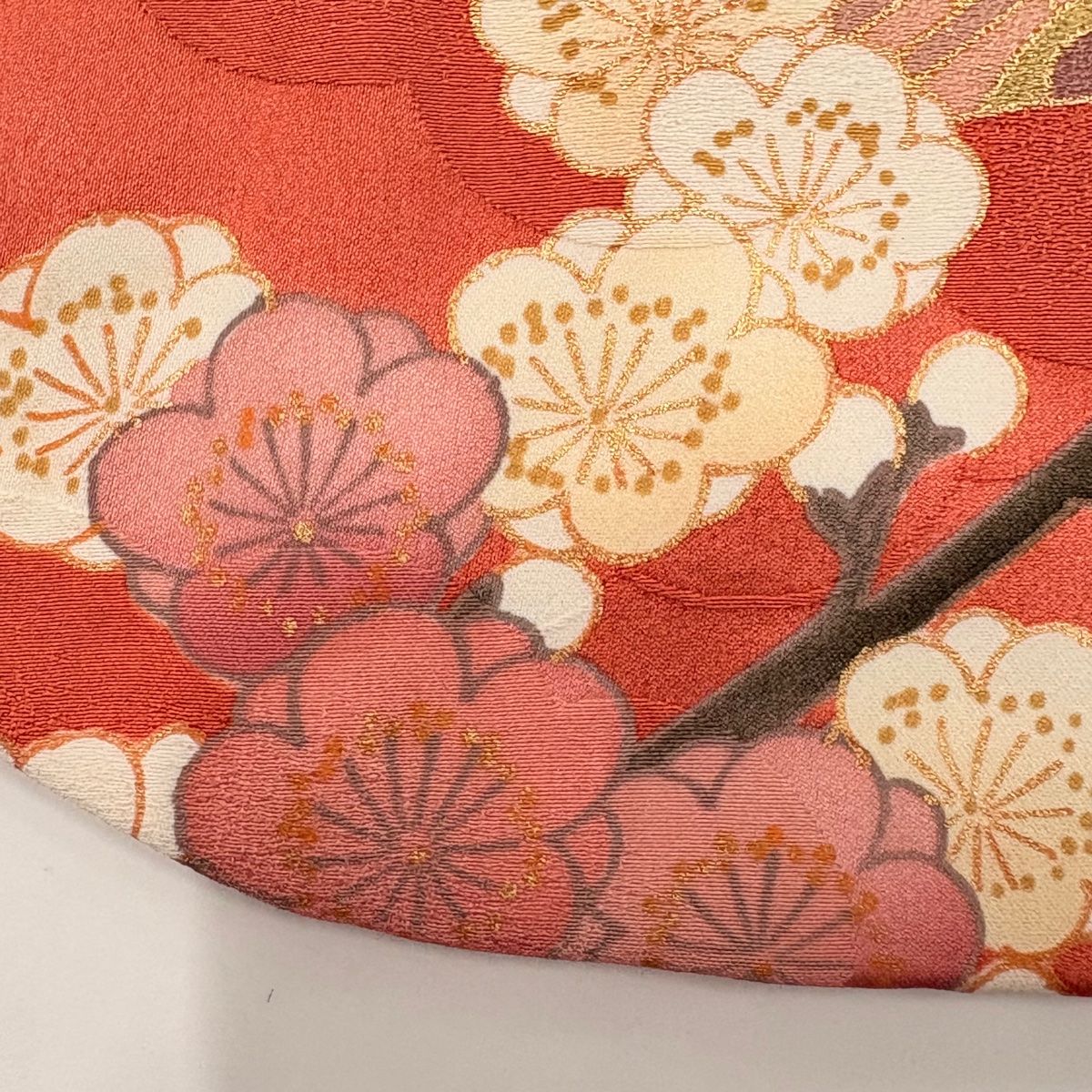 振袖 身丈162.5cm 裄丈66.5cm M 袷 キジ 笠松 金糸 金彩 朱色