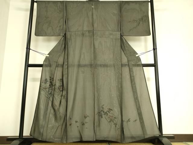 平和屋着物▽訪問着　無双　紗袷　紗×絽　草花文　手描き　黒地　正絹　逸品　DAAT9007az 平和屋着物▽訪問着 無双 紗袷 紗×絽 草花文 手描き 黒地 正絹 逸品