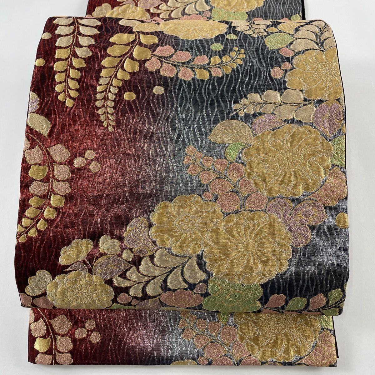 袋帯 美品 秀品 纐纈 辻が花 金糸 ラメ糸 茶色 六通 正絹 【中古】 ☆